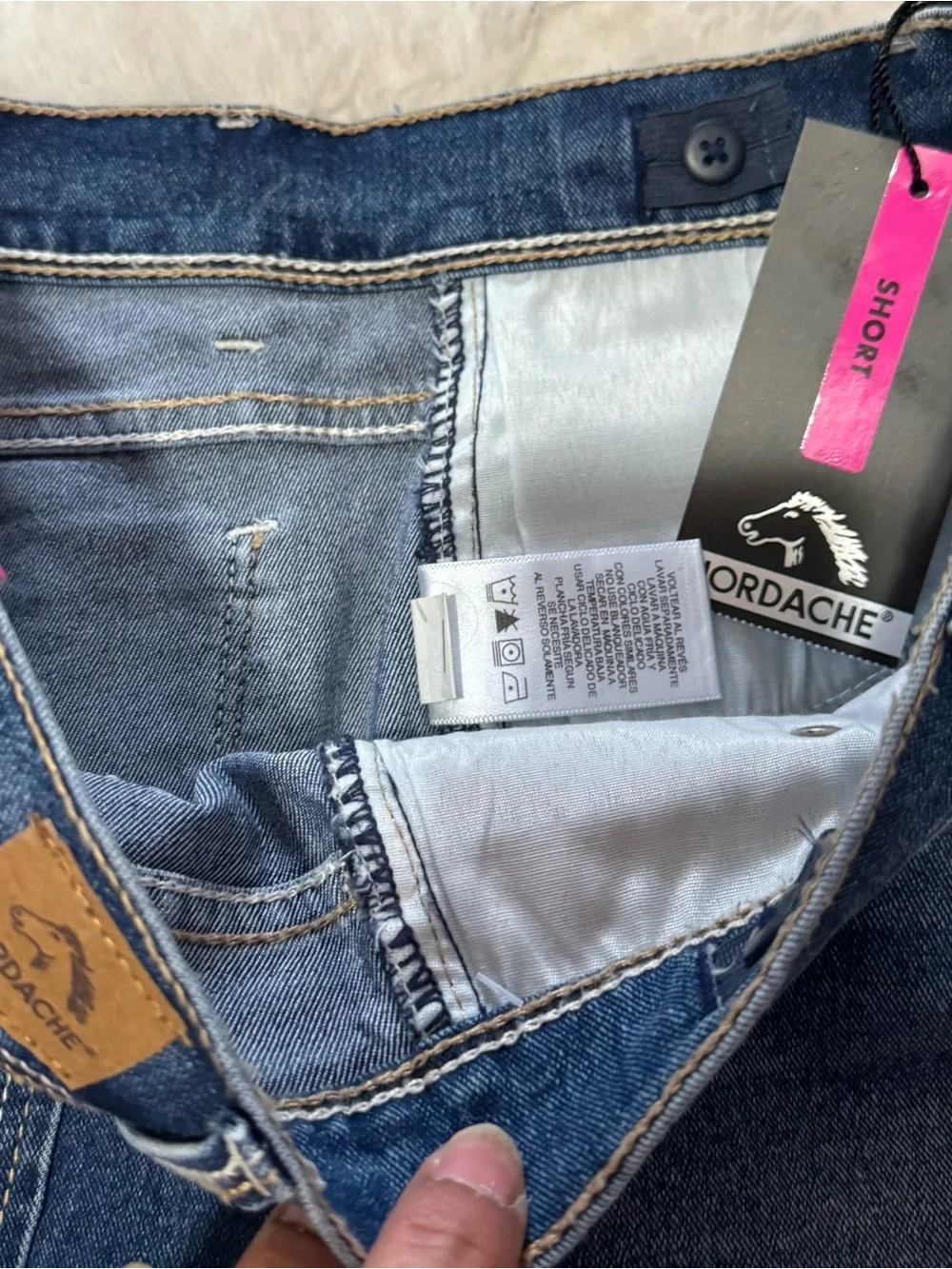 Jordache Dark Blue Denim Shorts adjustable size 16 Waist with White Lace Hem